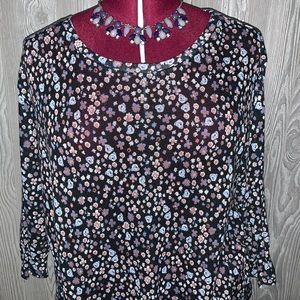 Bongo floral crochet knit trimmed 3/4 sleeve tops